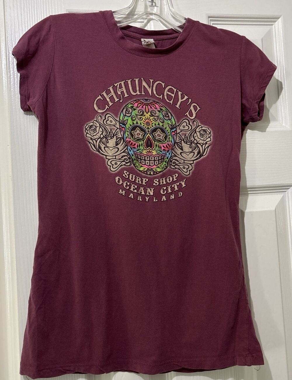 Chauncey’s Surf Shop Ocean City MD Sugar Skull Graphic Tee Women’s Medium